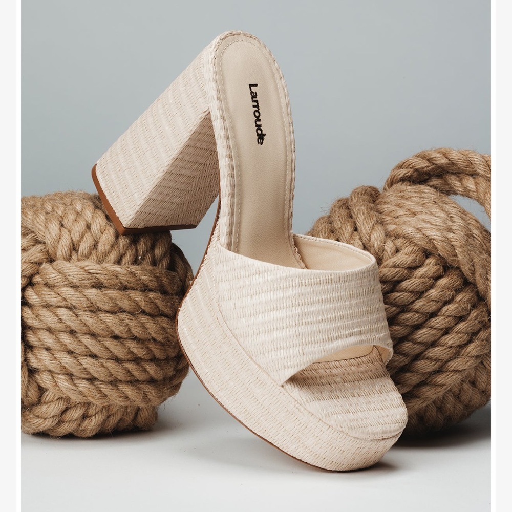 Larroude Dolly Platform Mule in Natural Size 7.5